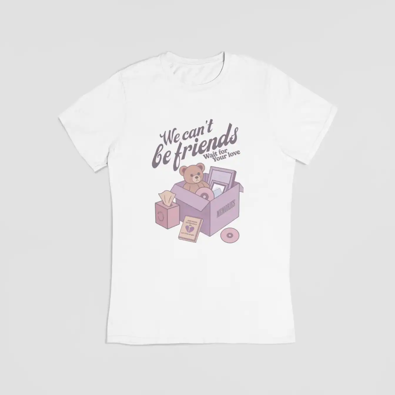 Ariana grande merch t-shirt with cute teddy bear and photo album illustration.